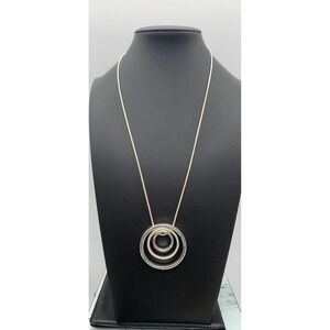 RMN Roman Silver Tone Interlocking 3 Circle Pendant Snake Chain Necklace 18-20"
